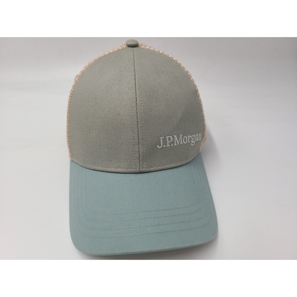 JP Morgan Investments Mesh Trucker Adjustable Hat Cap Financial Gray Blue Beige